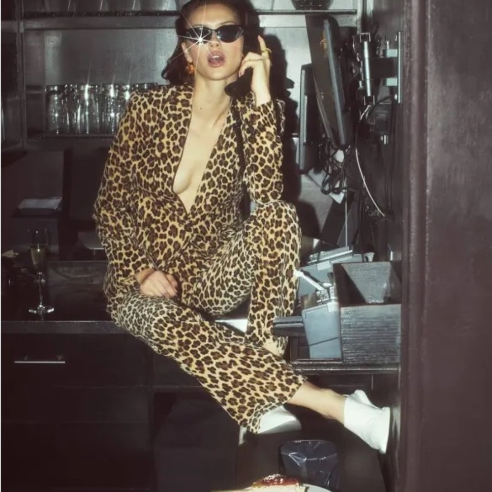 Frame Velvet Mini Bootcut Leopard Print Trousers